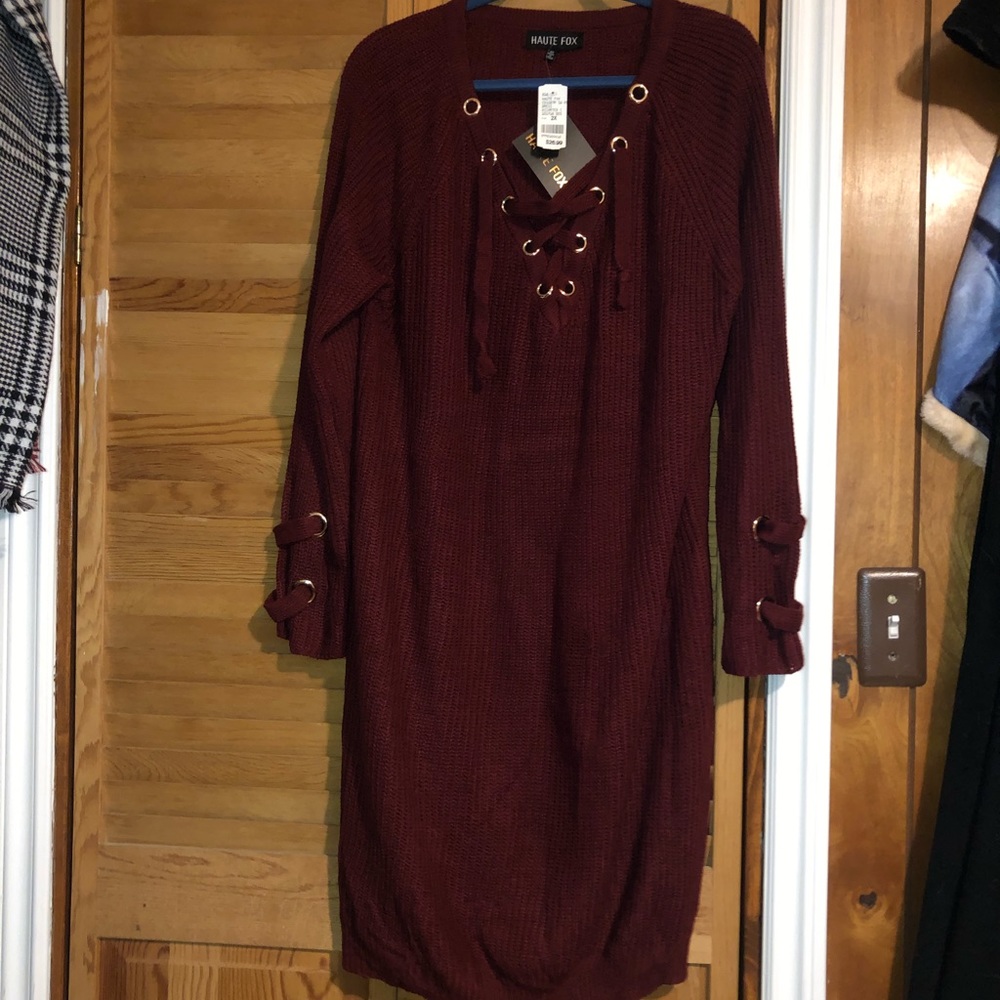 Plus Burgundy Sweater Dress